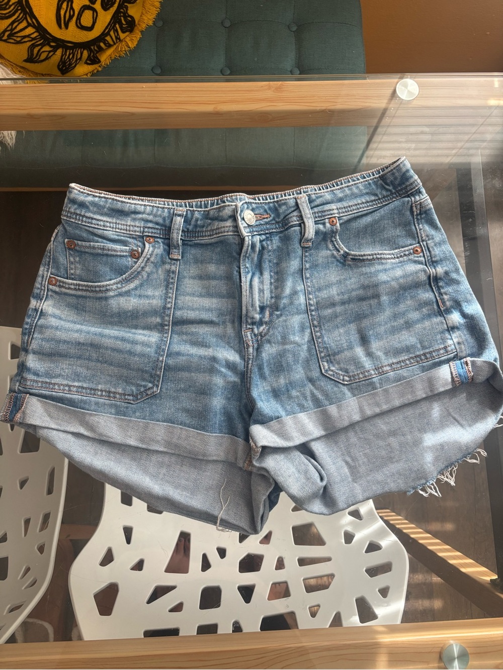 American Eagle Light Blue Denim Easy Shortie Shorts